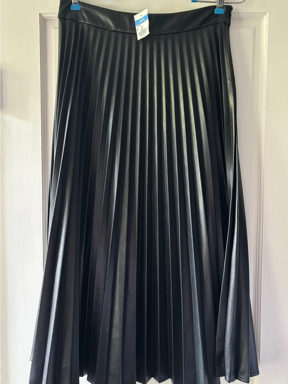 J. McLaughlin Black Pleated A-Line Faux Leather Skirt
